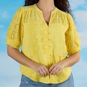 Kate & Sam Yellow Eyelet Lace Women's Top, size XL